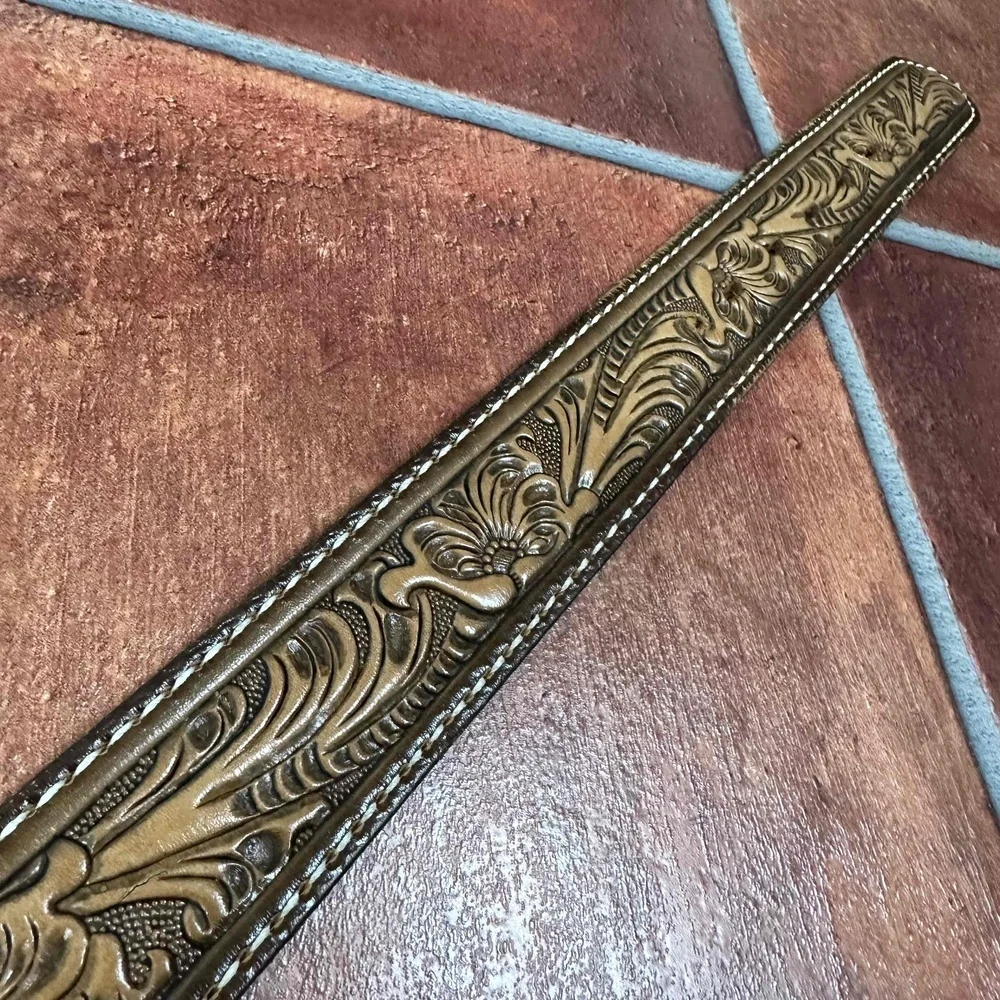 Tony Lama Embossed Leather Jimmy Belt Size 34 Inches